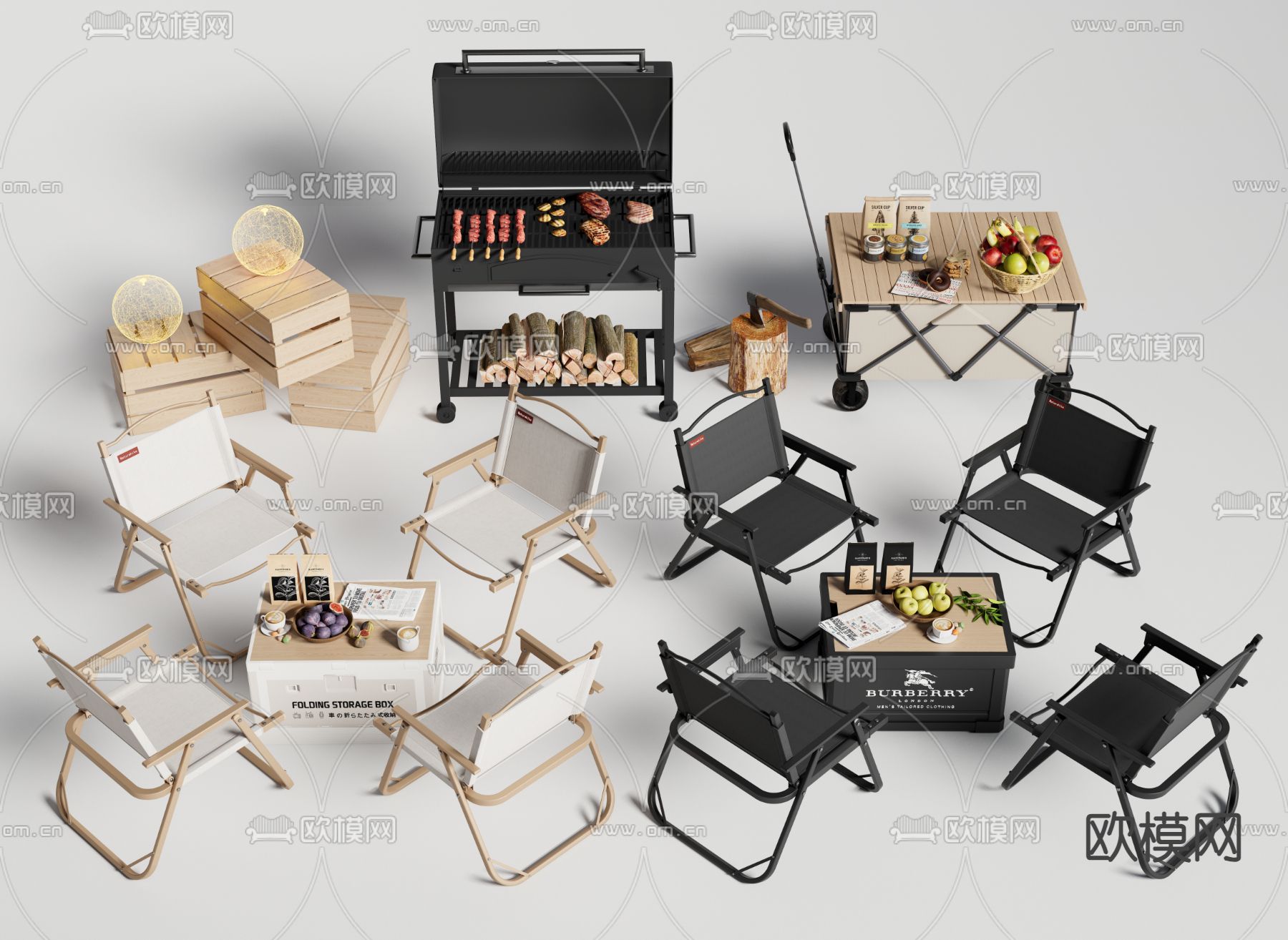 户外桌椅 露营桌椅 折叠桌椅su模型下载（渲染图1）