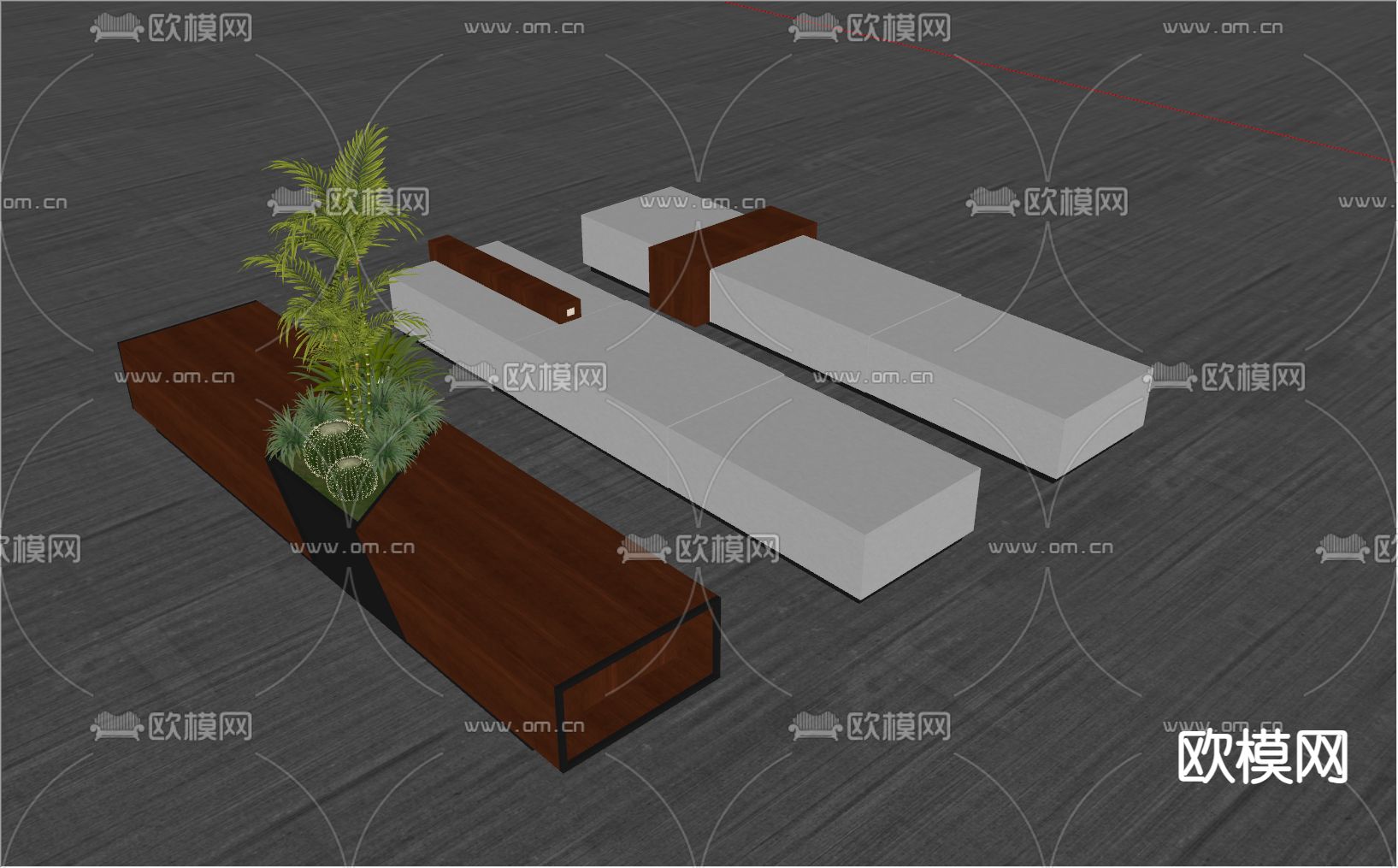 户外椅 景观座椅 坐凳 景观长凳su模型下载（渲染图2）