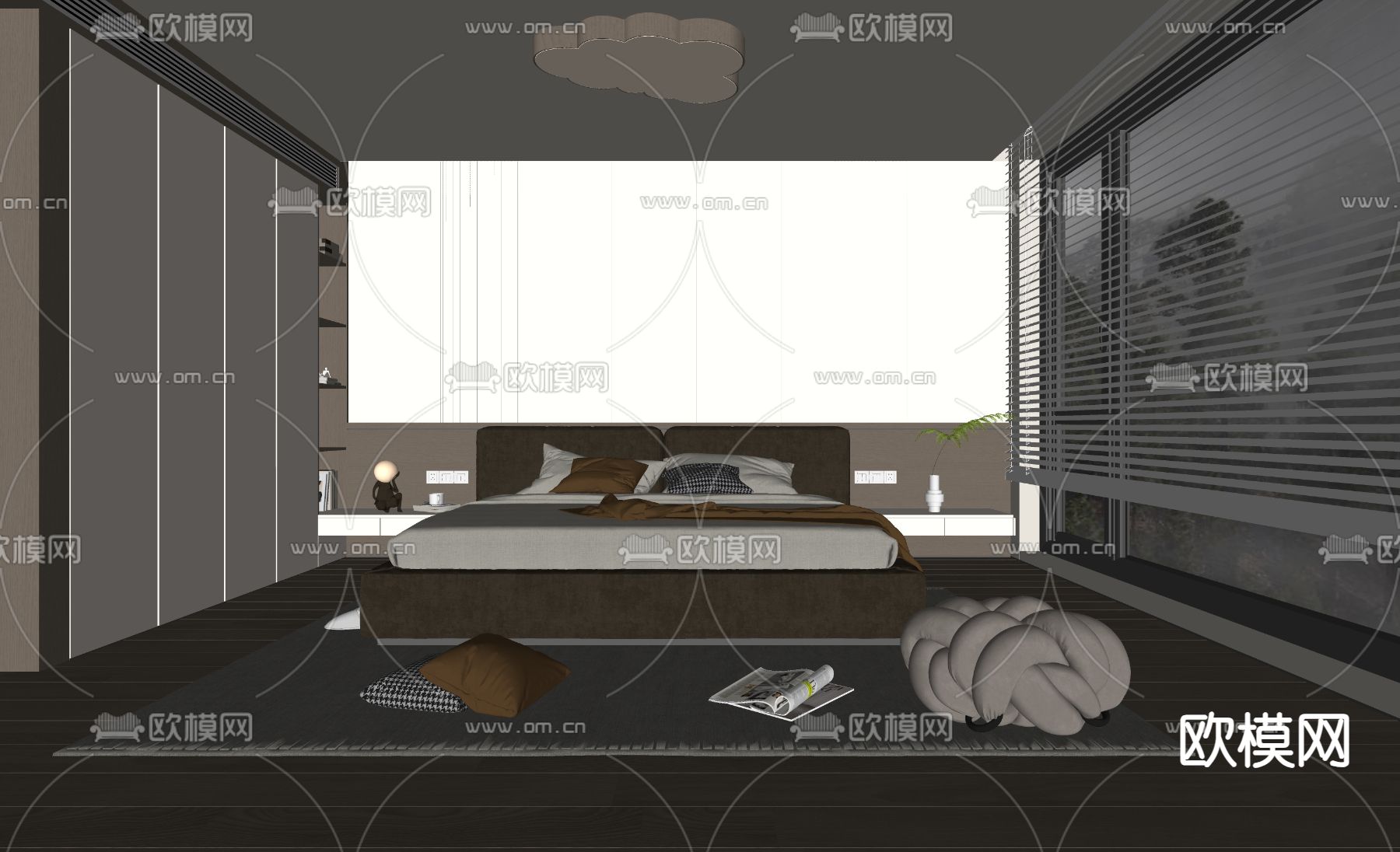 现代卧室 主卧 主人房su模型下载（渲染图2）