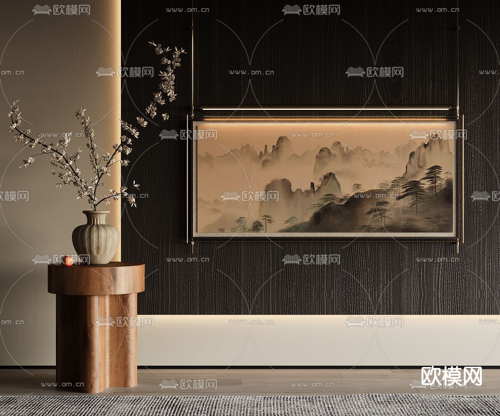 新中式装饰画 山水画 艺术画 壁画灯3d模型下载