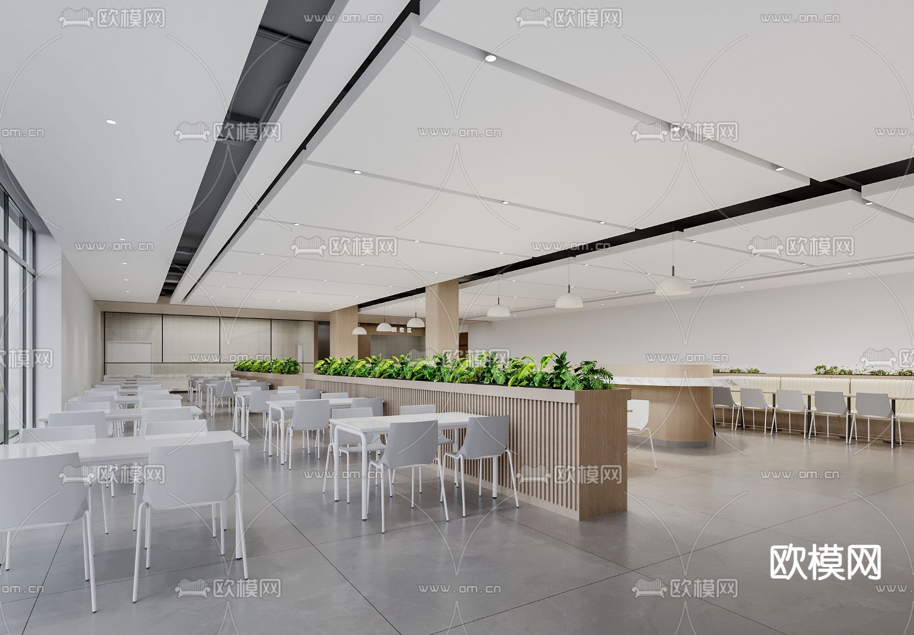 职员食堂 员工餐厅3d模型下载（渲染图2）