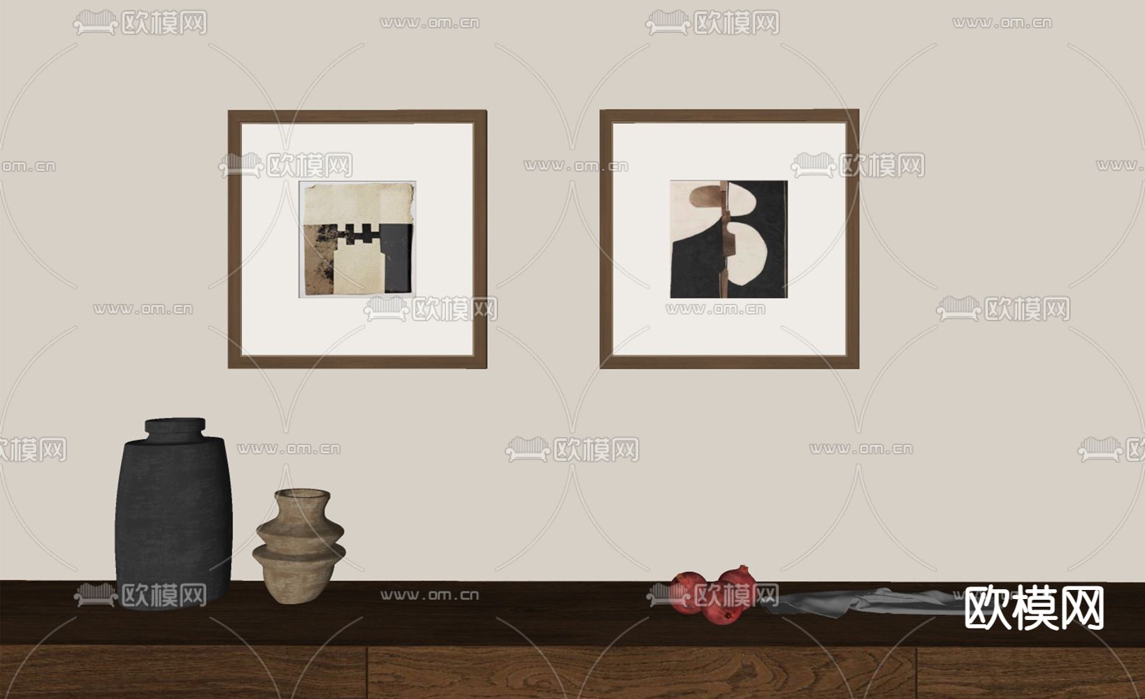 侘寂风挂画 抽象画 精裱画su模型下载（渲染图2）