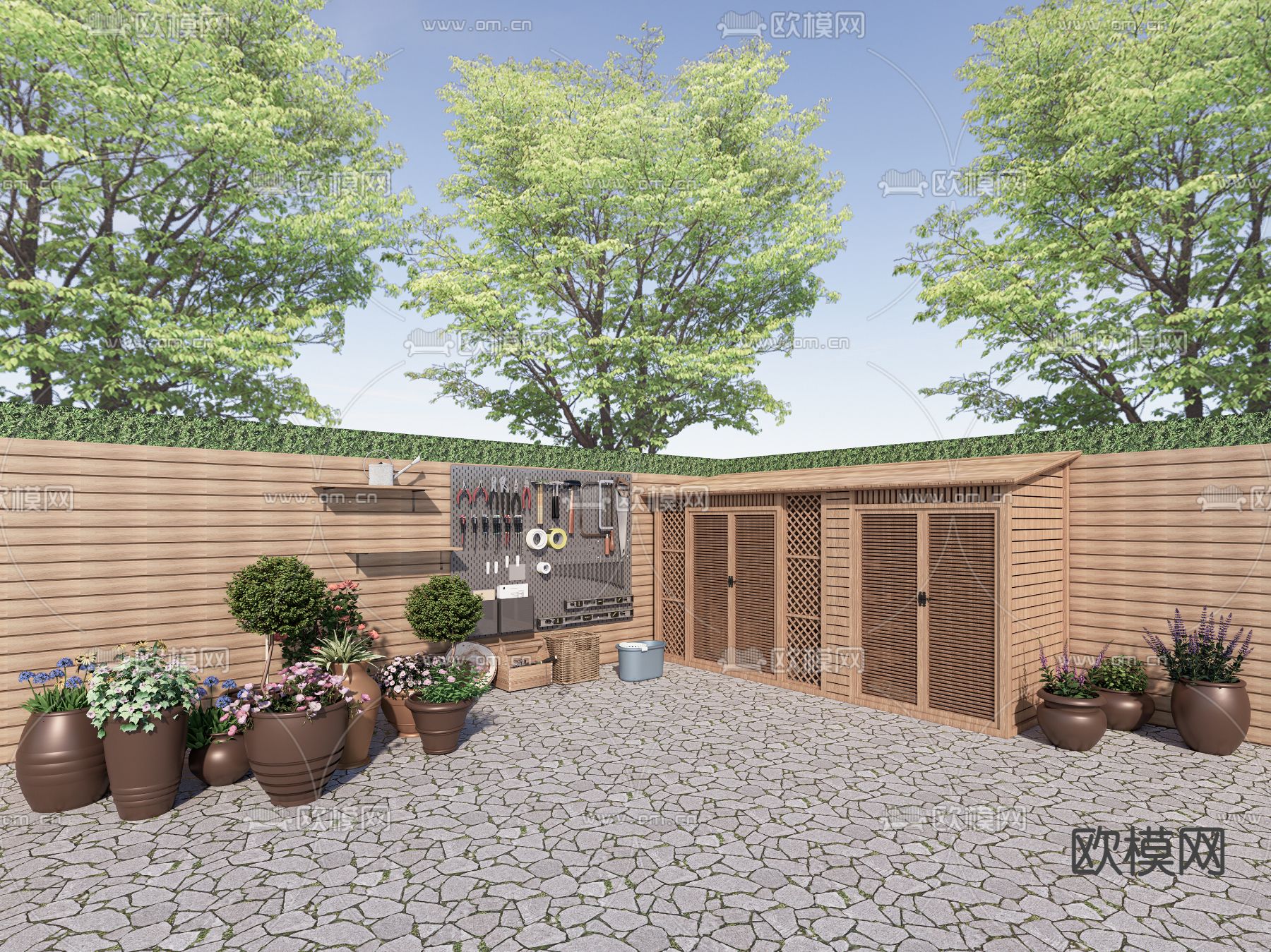 庭院花园 工具房 收纳储物柜su模型