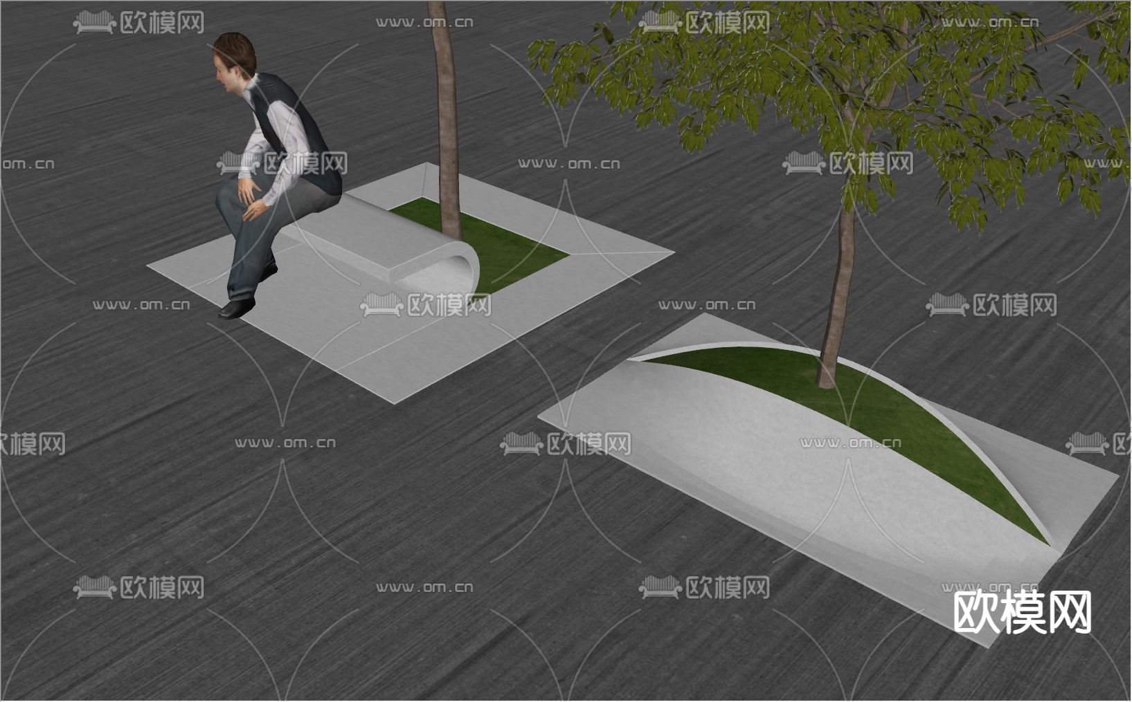 树池座椅 户外桌椅su模型下载（渲染图2）