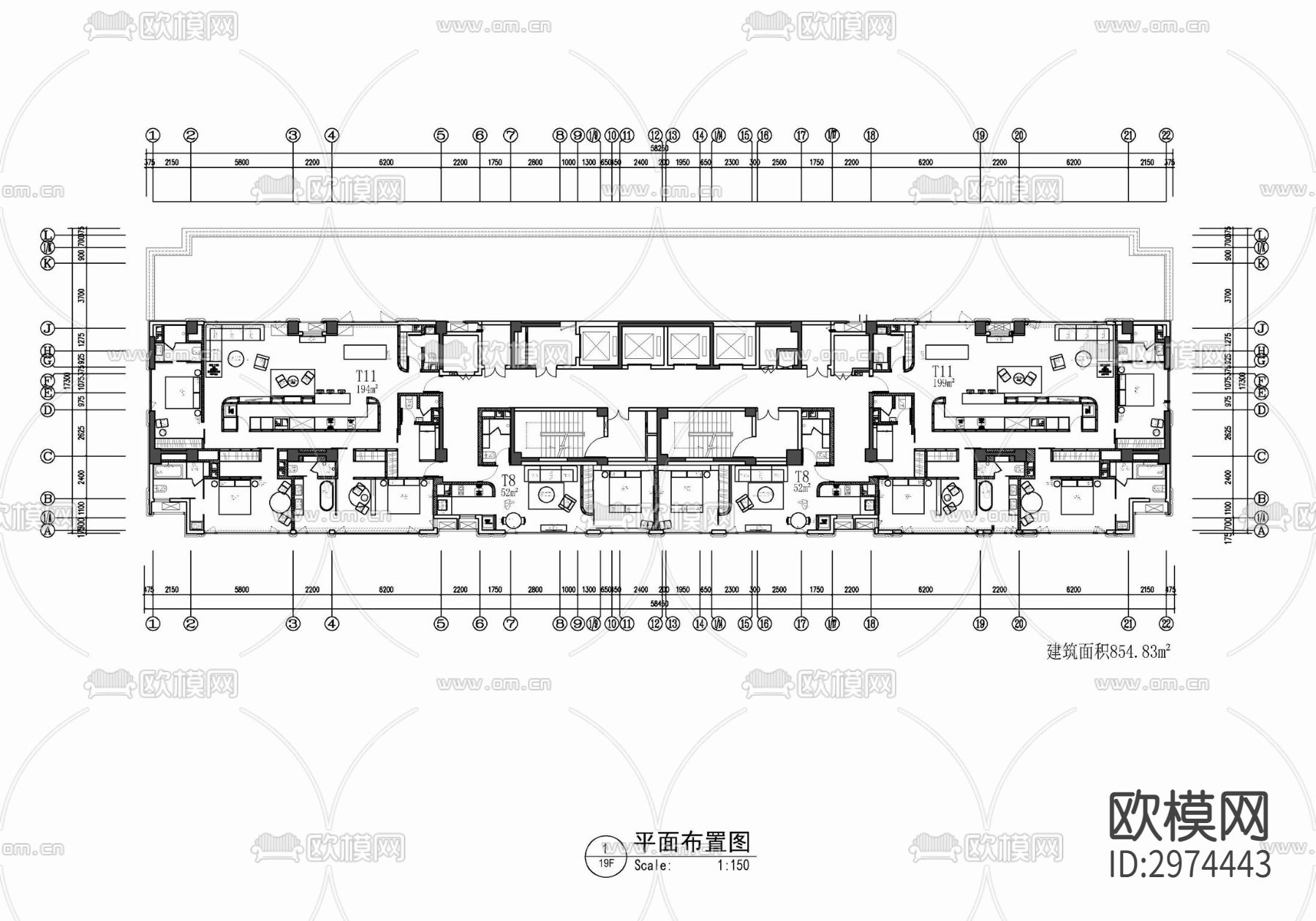 新富港中心公寓大堂 样板间cad平面图下载（渲染图2）