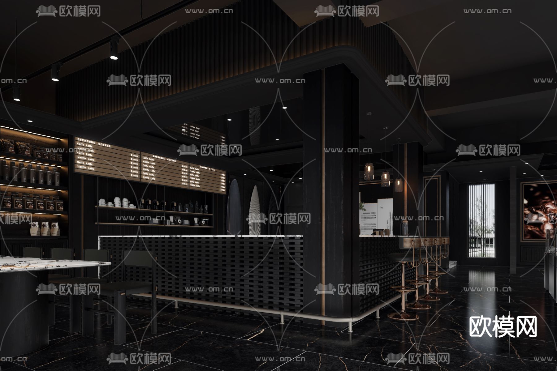 暗黑风咖啡馆 咖啡厅3d模型下载（渲染图1）