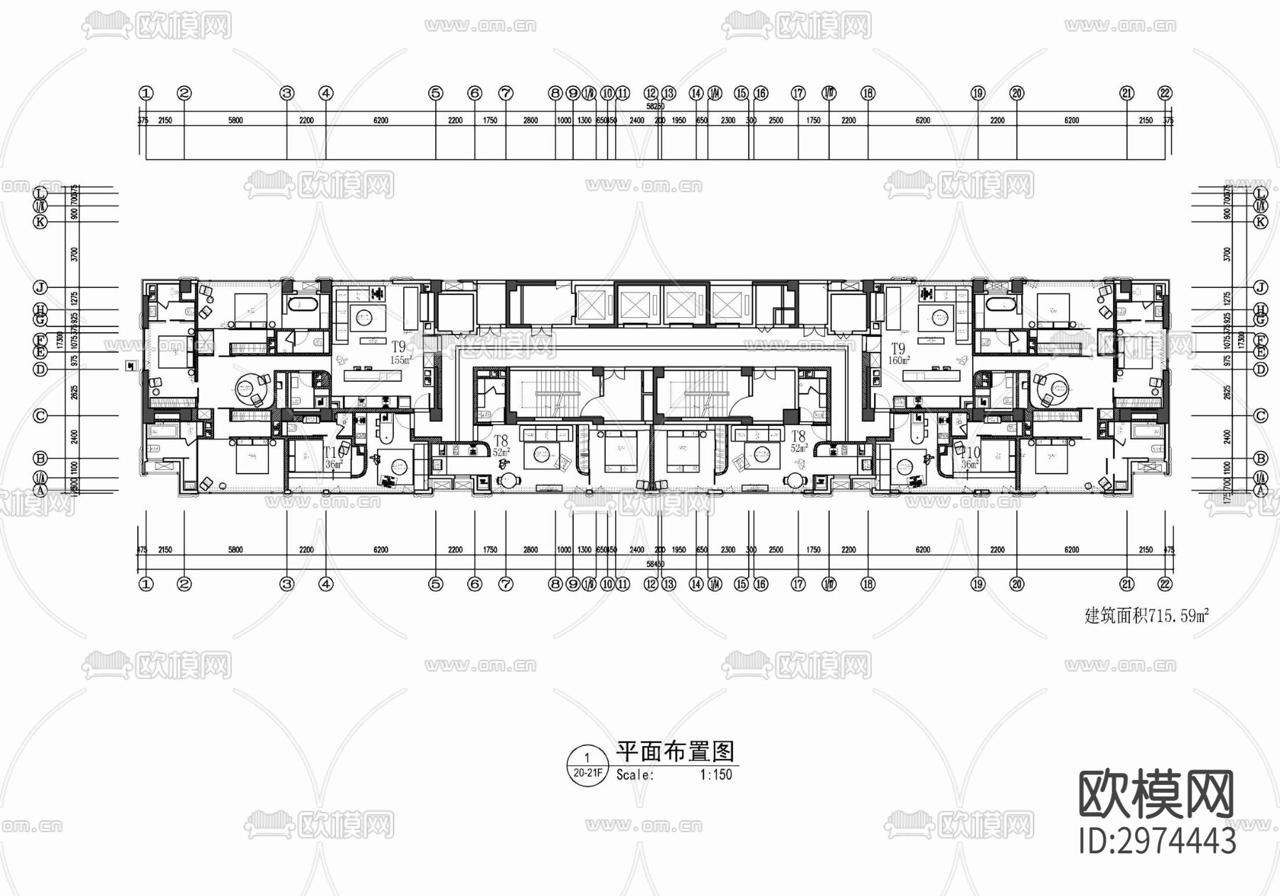 新富港中心公寓大堂 样板间cad平面图下载（渲染图1）