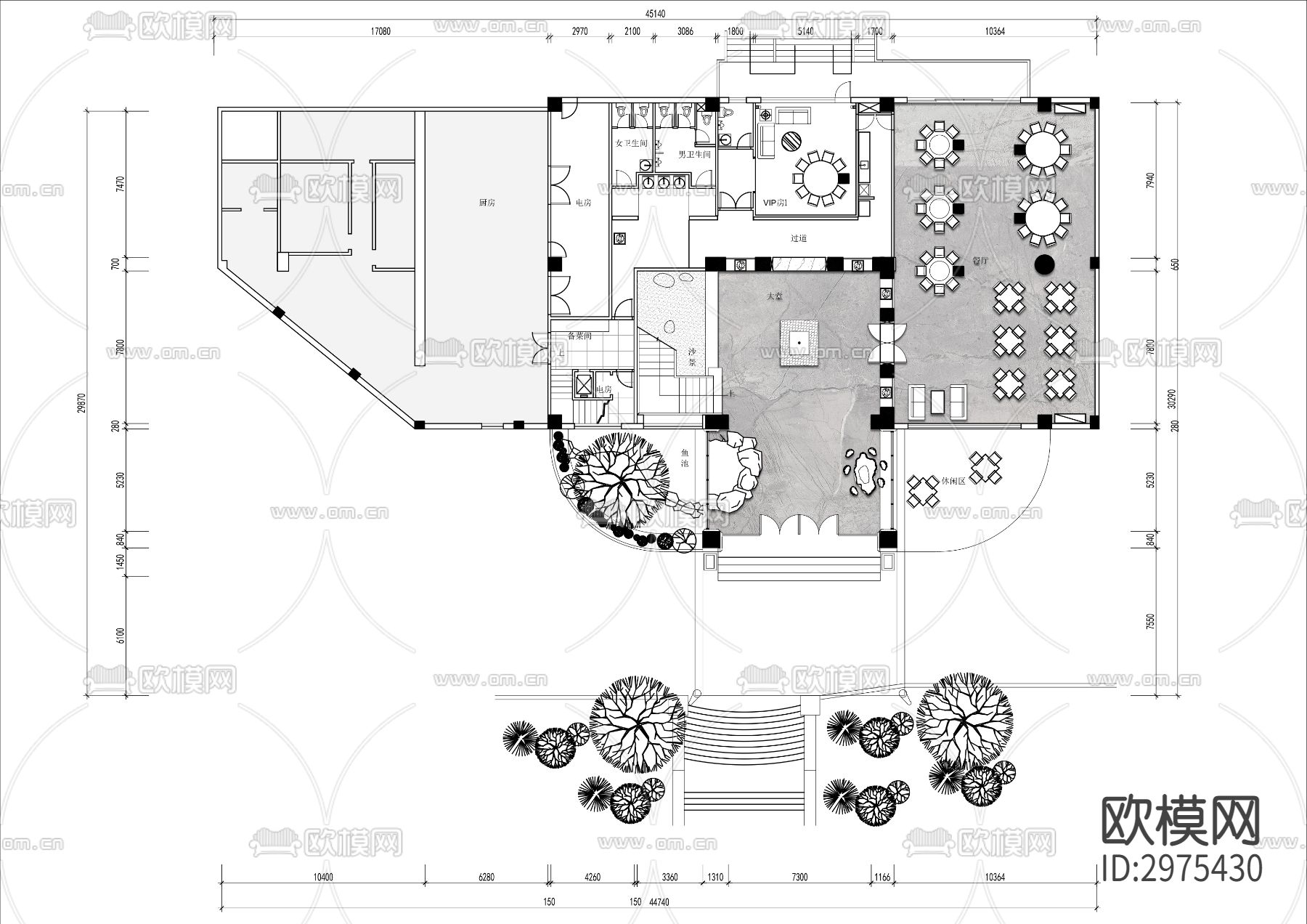 两层私房菜餐厅cad平面图下载（渲染图1）
