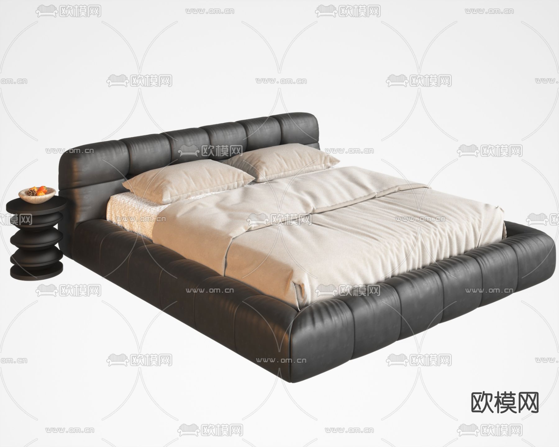 皮革双人床3d模型下载