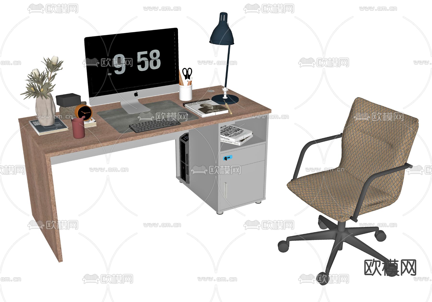 现代书桌 写字台su模型下载（渲染图2）
