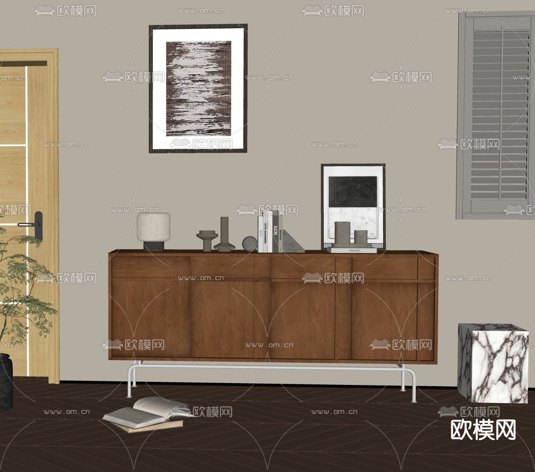 中古风玄关柜 边柜 端景柜su模型下载（渲染图2）