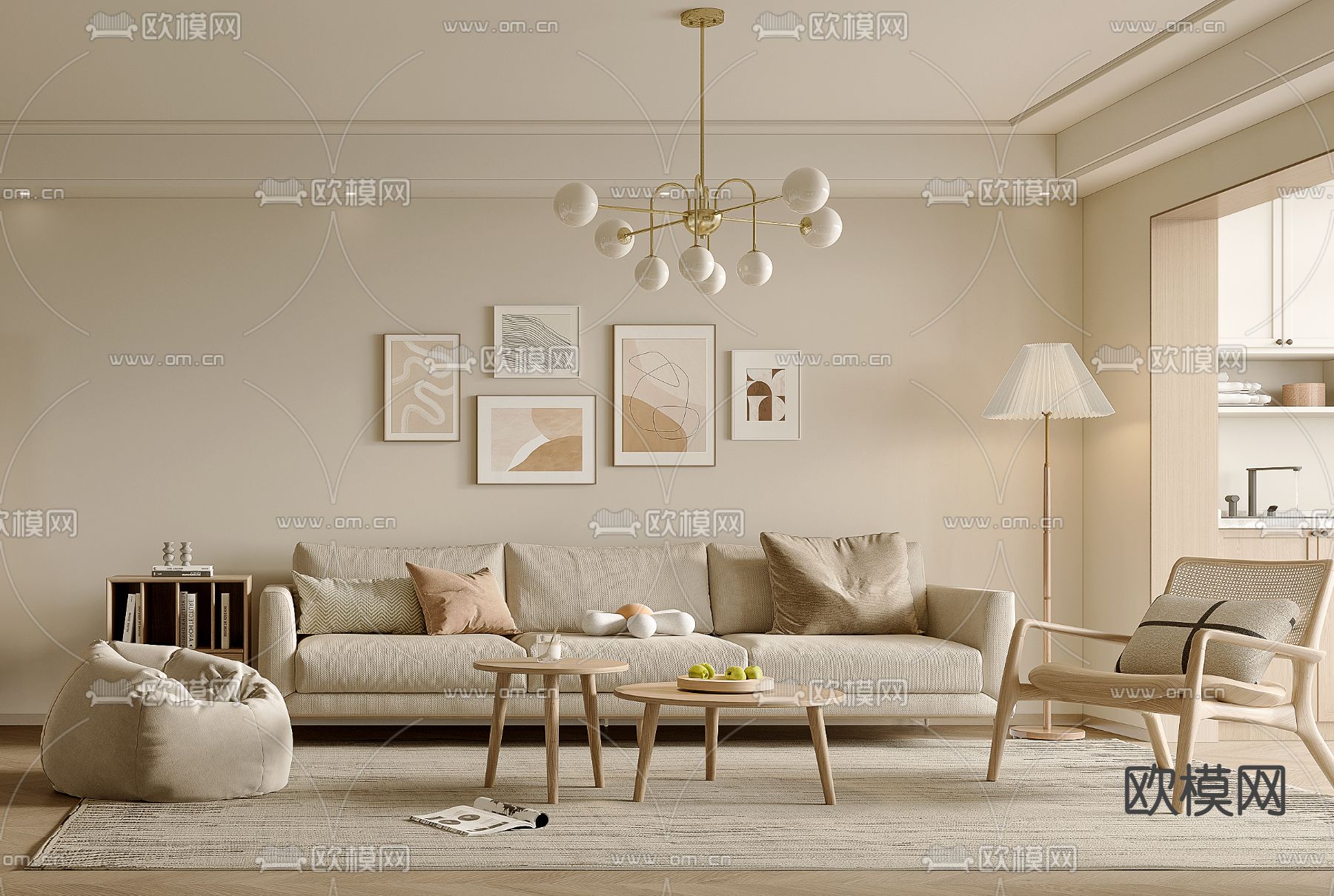 北欧客餐厅3d模型下载（渲染图1）