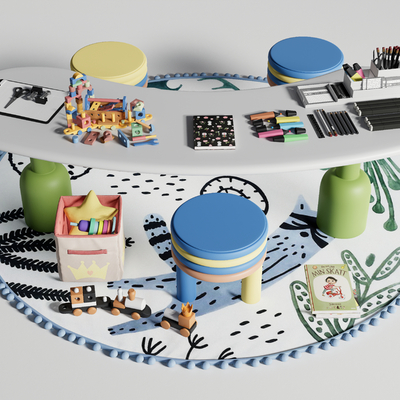  儿童桌椅 玩具桌 积木玩具su模型 