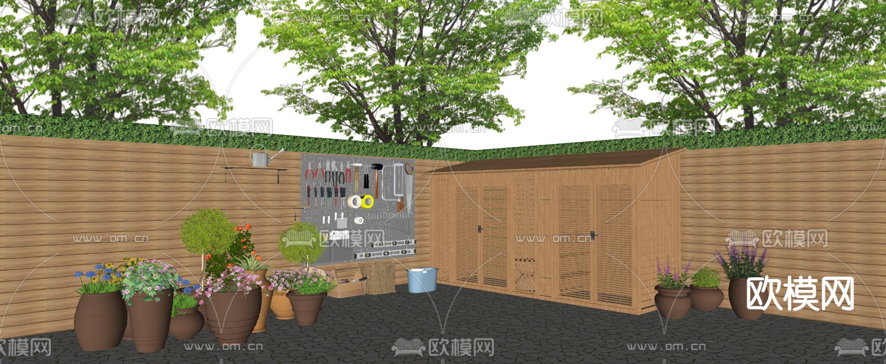 庭院花园 工具房 收纳储物柜su模型
