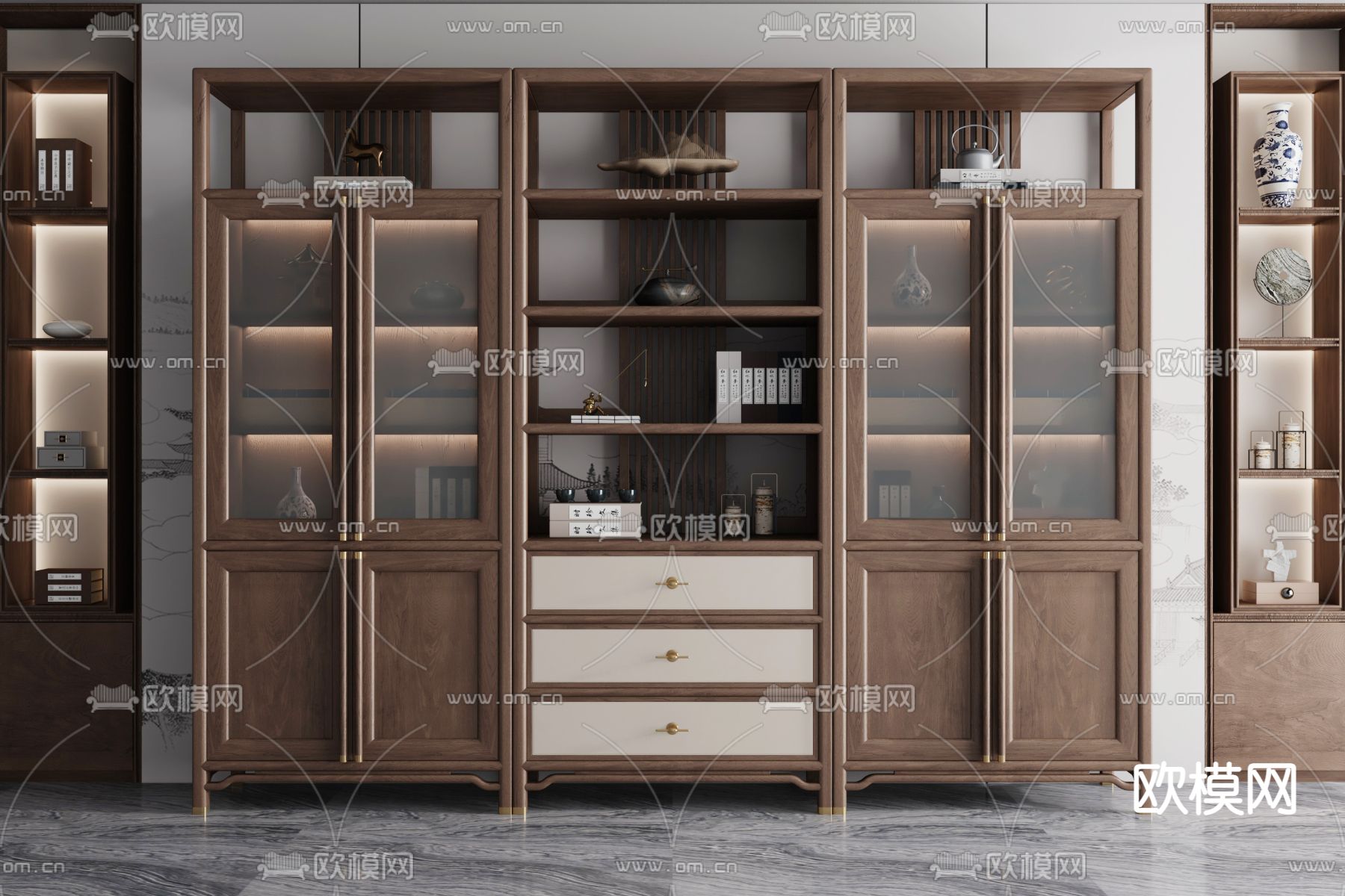 博古架 茶柜 新中式书柜 装饰柜 陈列柜3d模型下载