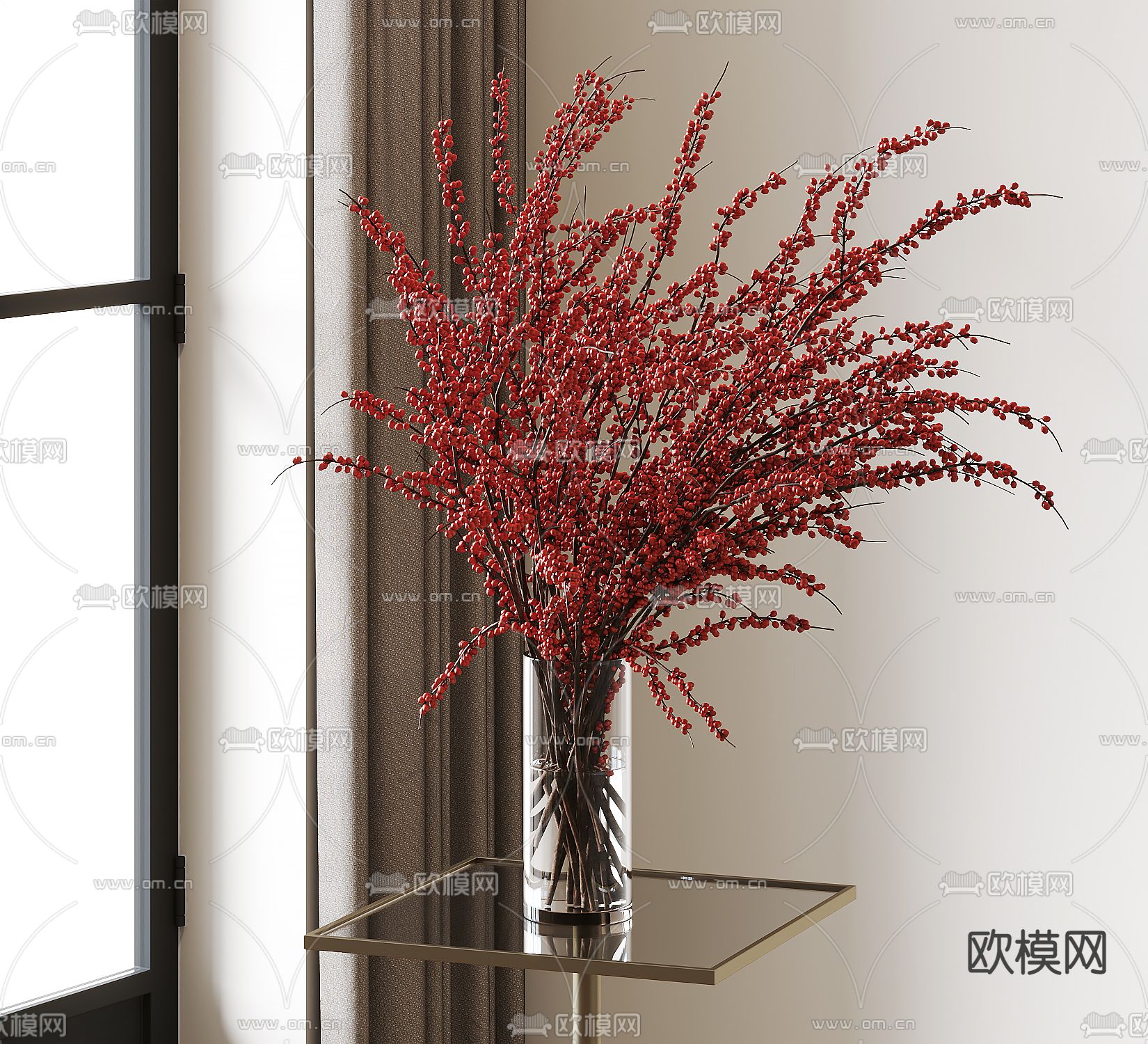 水生植物 水培绿植 冬青 插花 花瓶3d模型下载