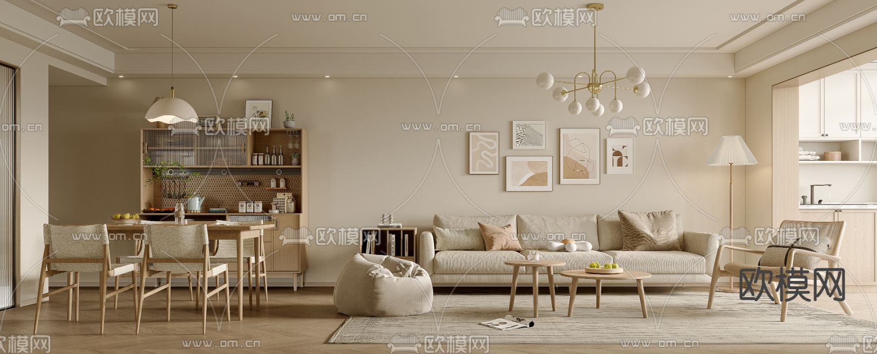 北欧客餐厅3d模型下载（渲染图3）