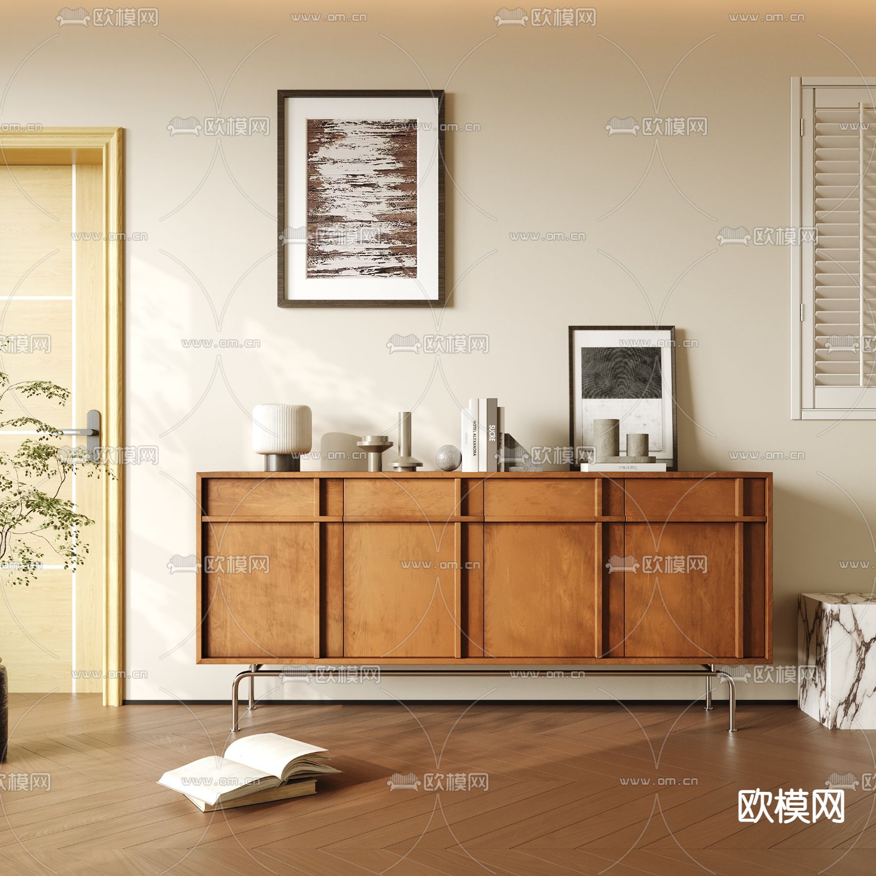 中古风玄关柜 边柜 端景柜su模型下载（渲染图1）