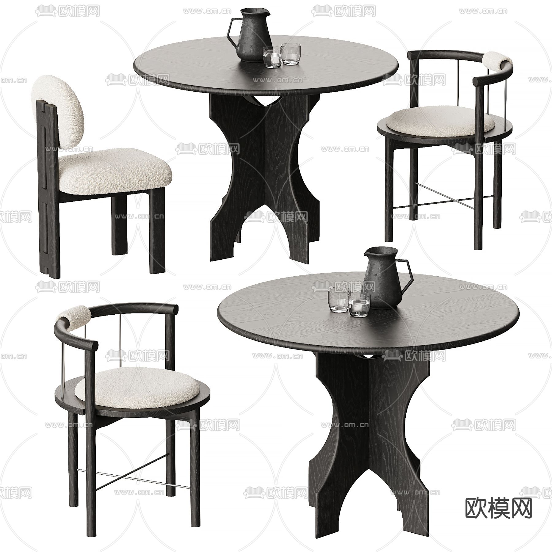 中古风 休闲桌椅 圆桌su模型下载（渲染图1）