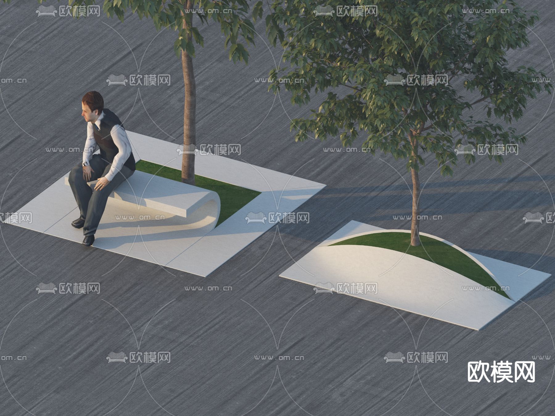 树池座椅 户外桌椅su模型下载（渲染图1）