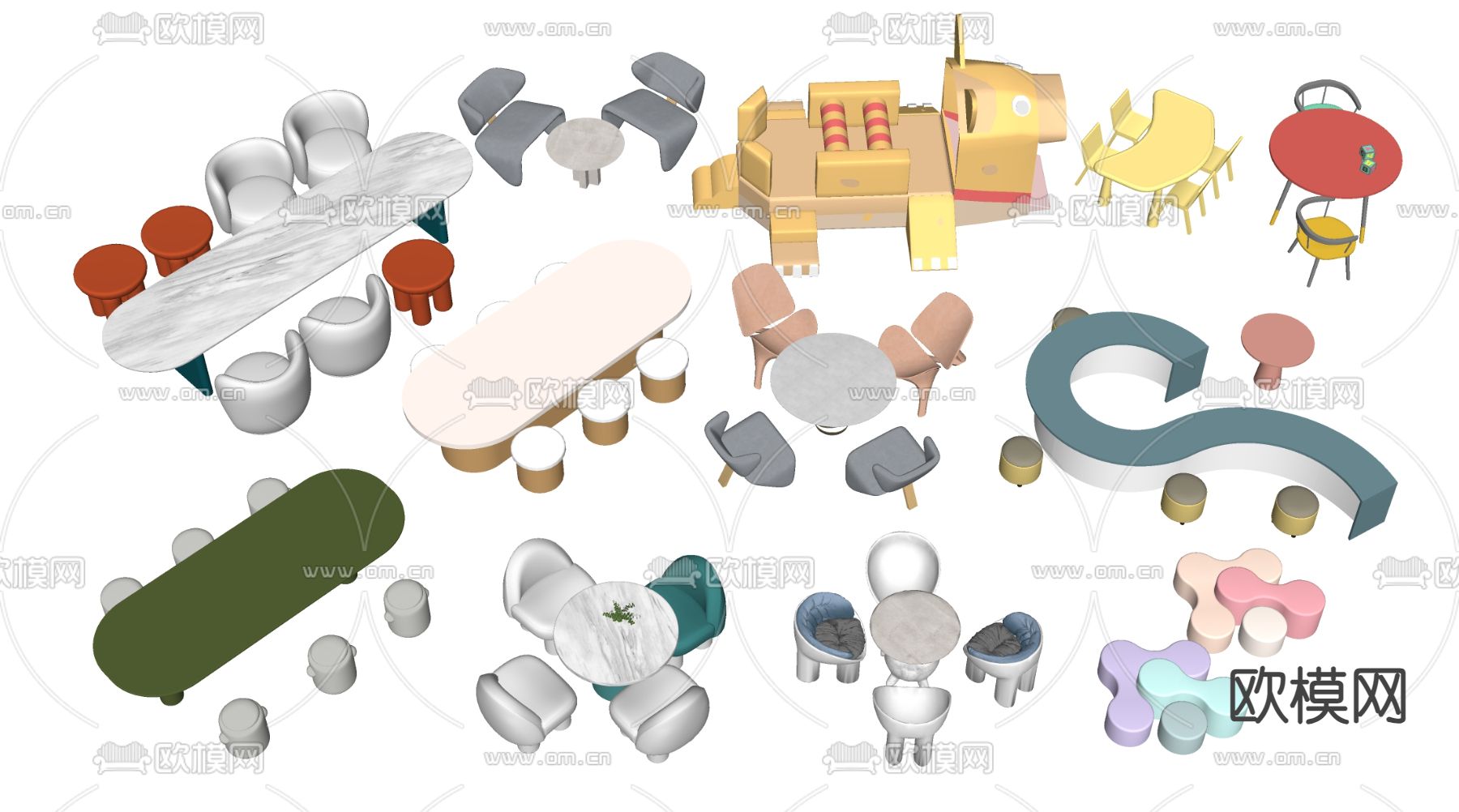 现代儿童桌椅 玩具桌椅su模型下载（渲染图3）