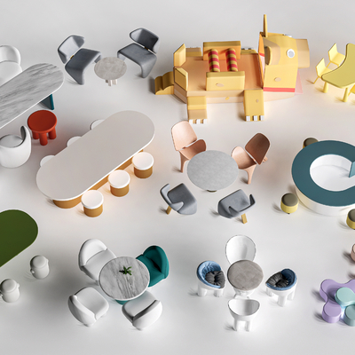  现代儿童桌椅 玩具桌椅su模型 