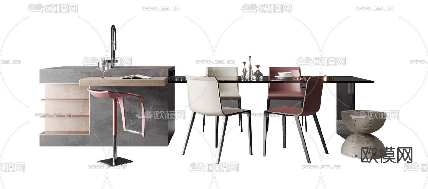 岛台餐桌椅3d模型下载