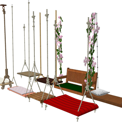  户外秋千 吊椅 摇篮su模型 