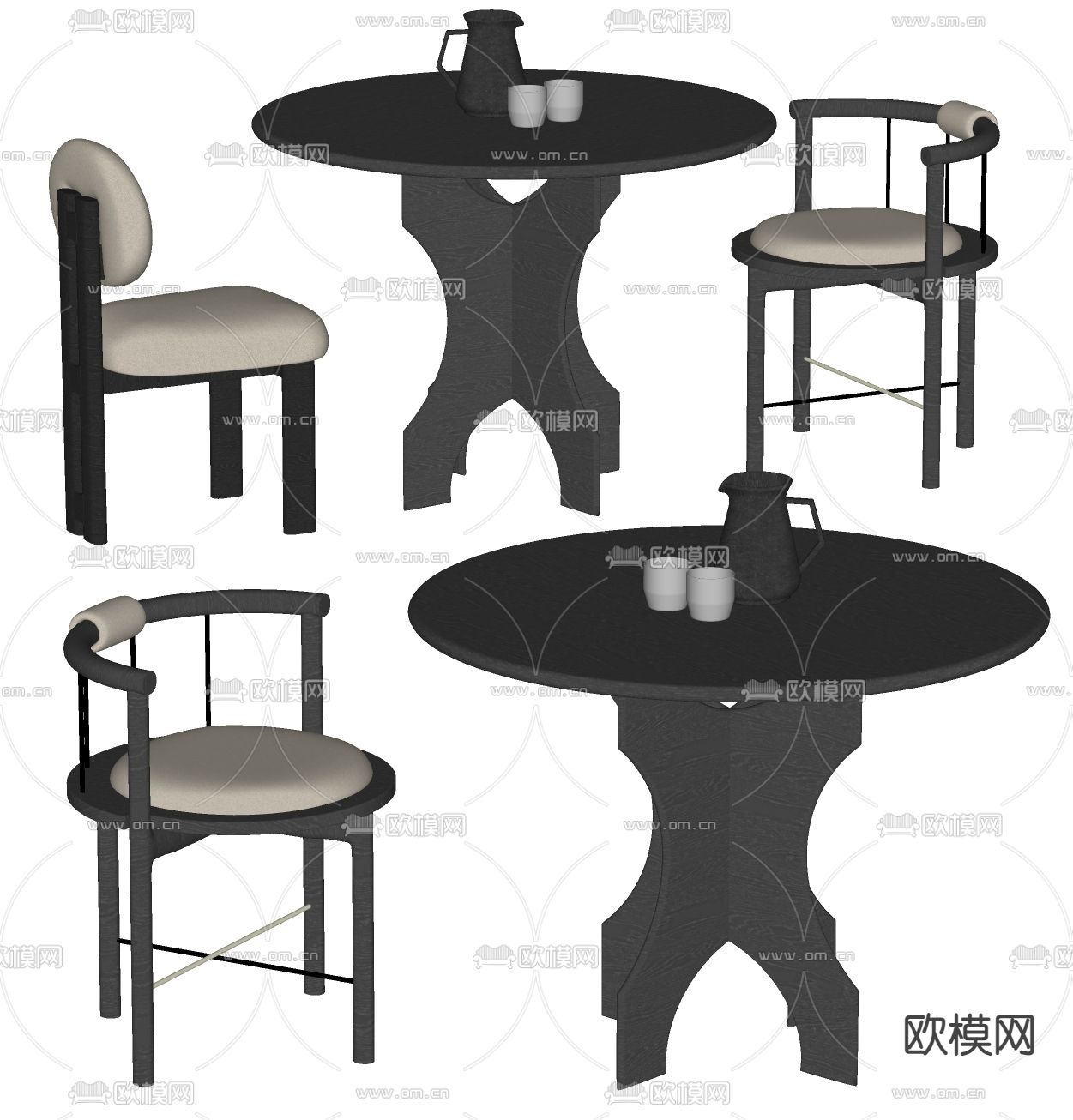 中古风 休闲桌椅 圆桌su模型下载（渲染图2）