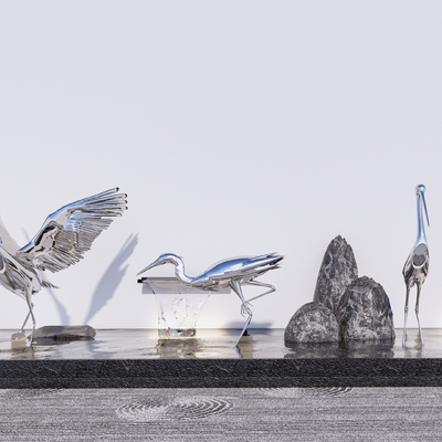 雕塑小品 白鹭雕塑su模型