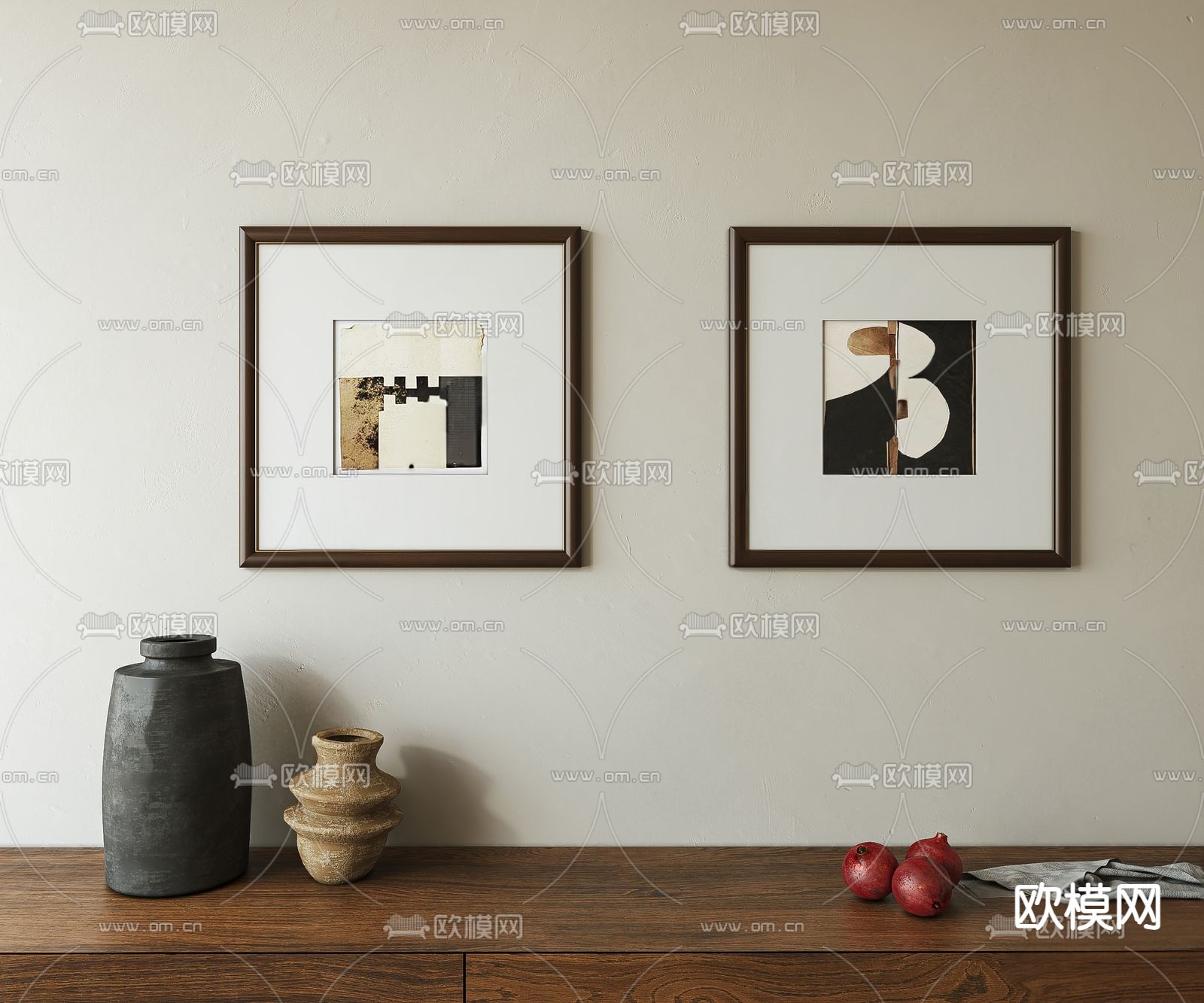 侘寂风挂画 抽象画 精裱画su模型下载（渲染图1）