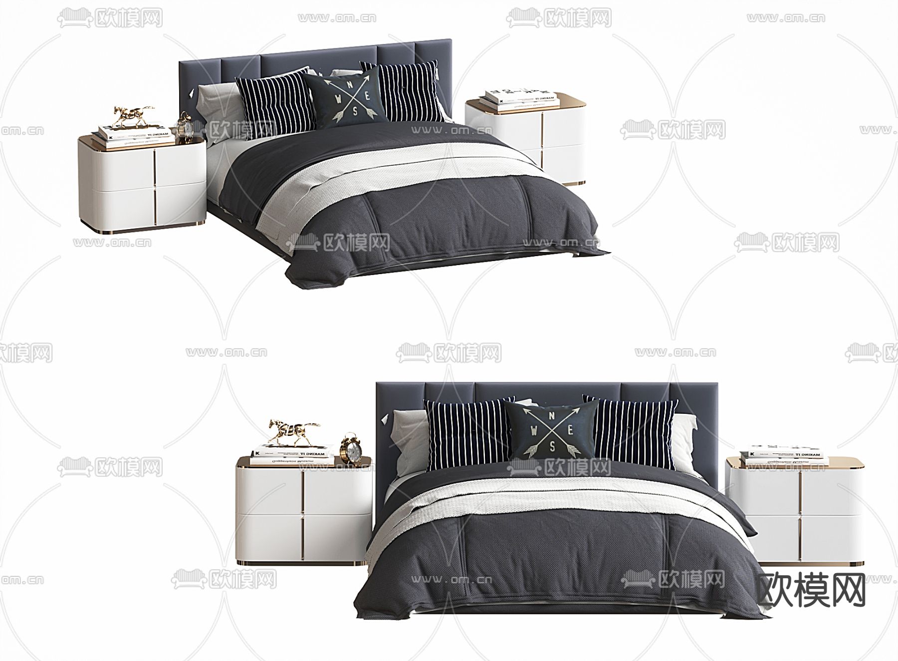 现代双人床3d模型下载