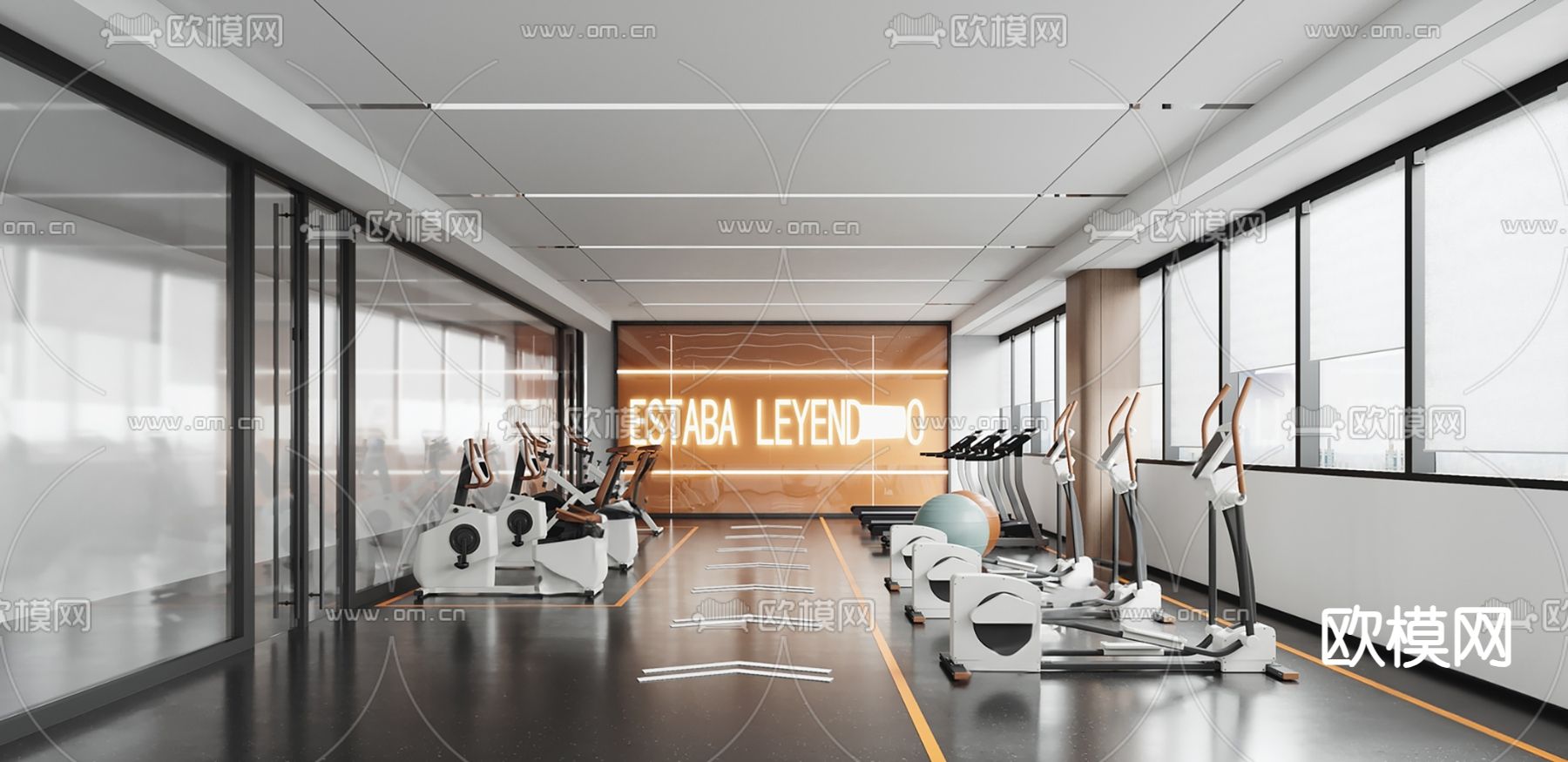 现代健身房su模型下载（渲染图1）
