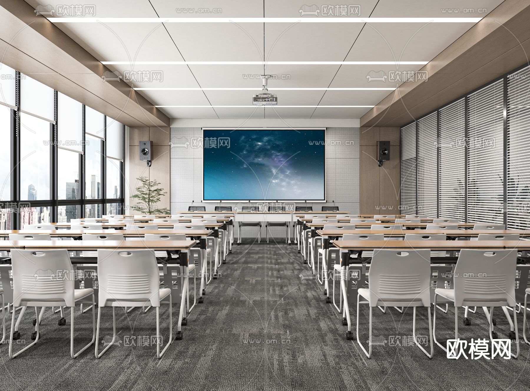 现代培训室 汇报厅 报告厅3d模型下载