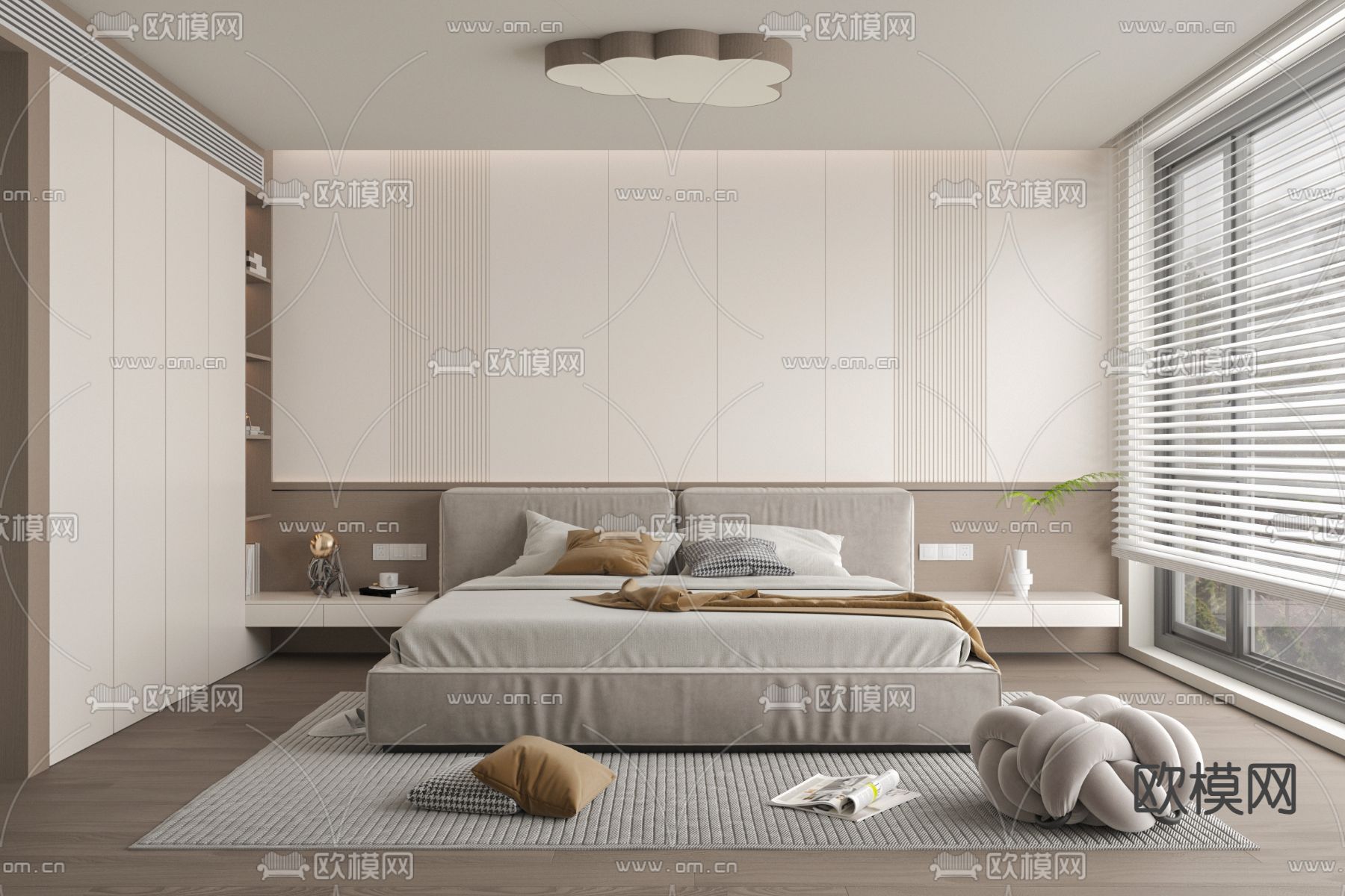 现代卧室 主卧 主人房su模型下载（渲染图1）