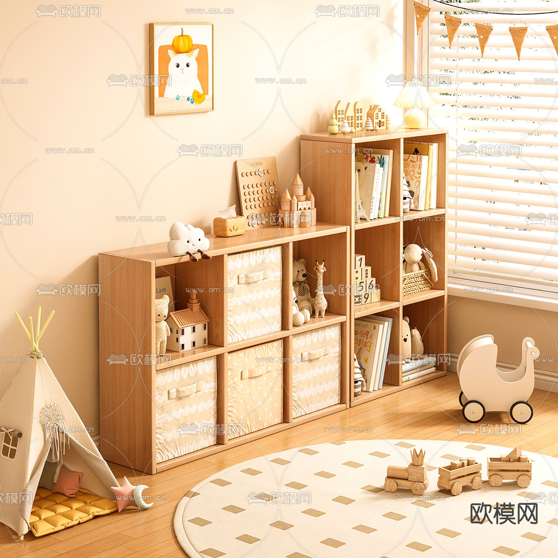 儿童书柜 收纳柜3d模型下载