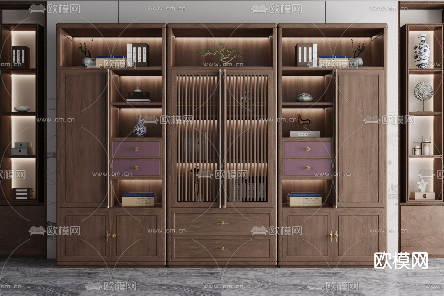 博古架 茶柜 新中式书柜 装饰柜 陈列柜3d模型下载