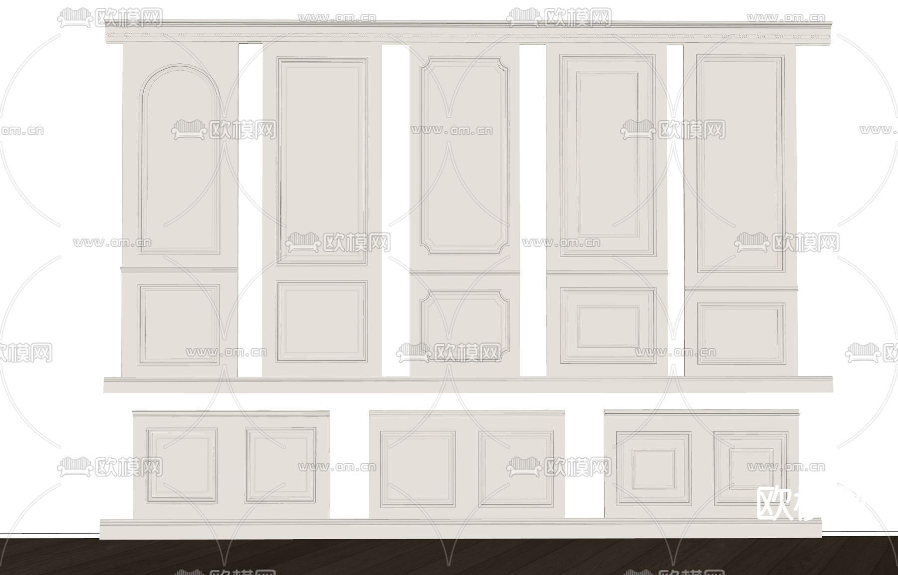法式护墙板 墙裙su模型下载（渲染图2）