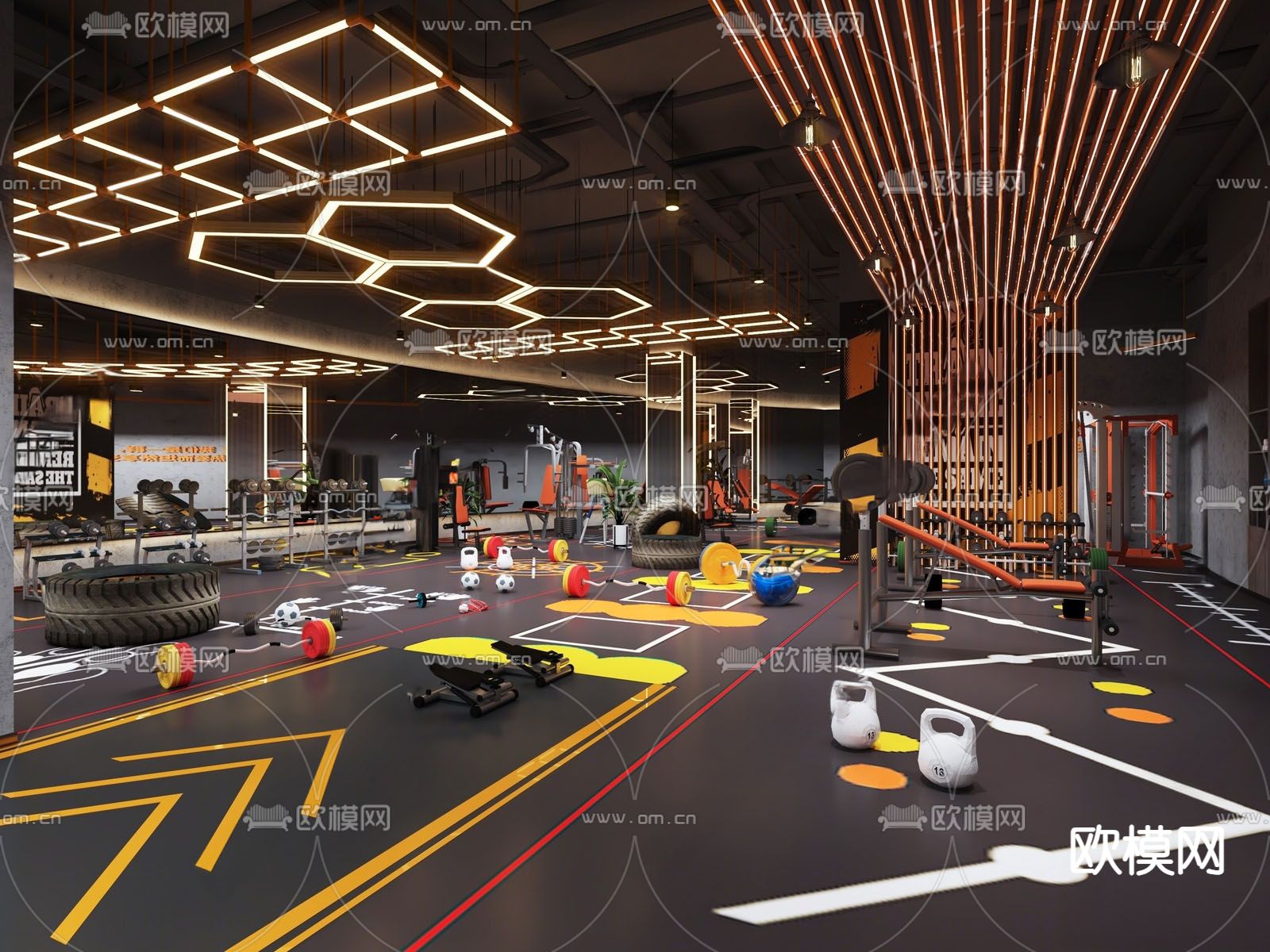 工业风健身房su模型下载（渲染图1）
