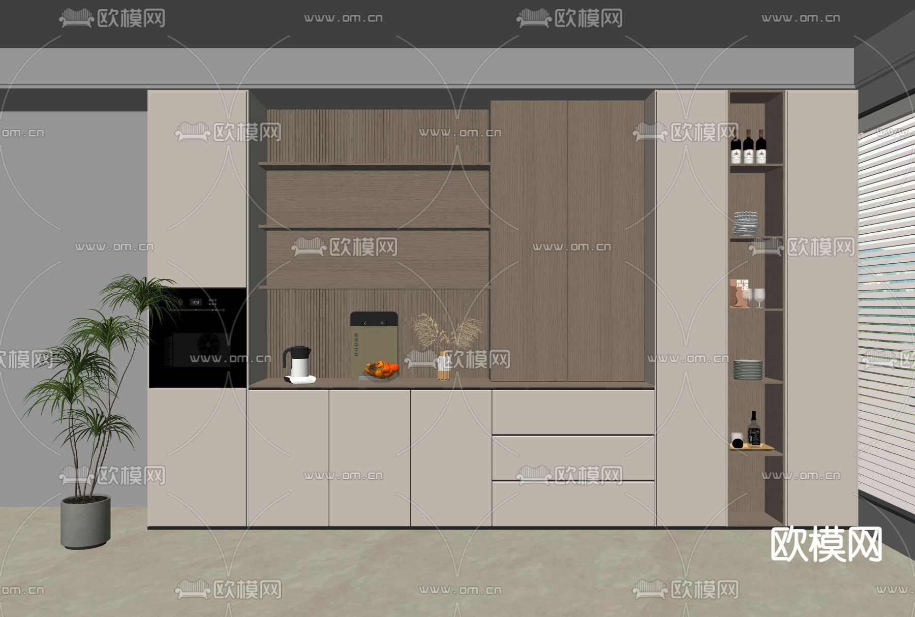 现代酒柜 餐边柜su模型下载（渲染图2）
