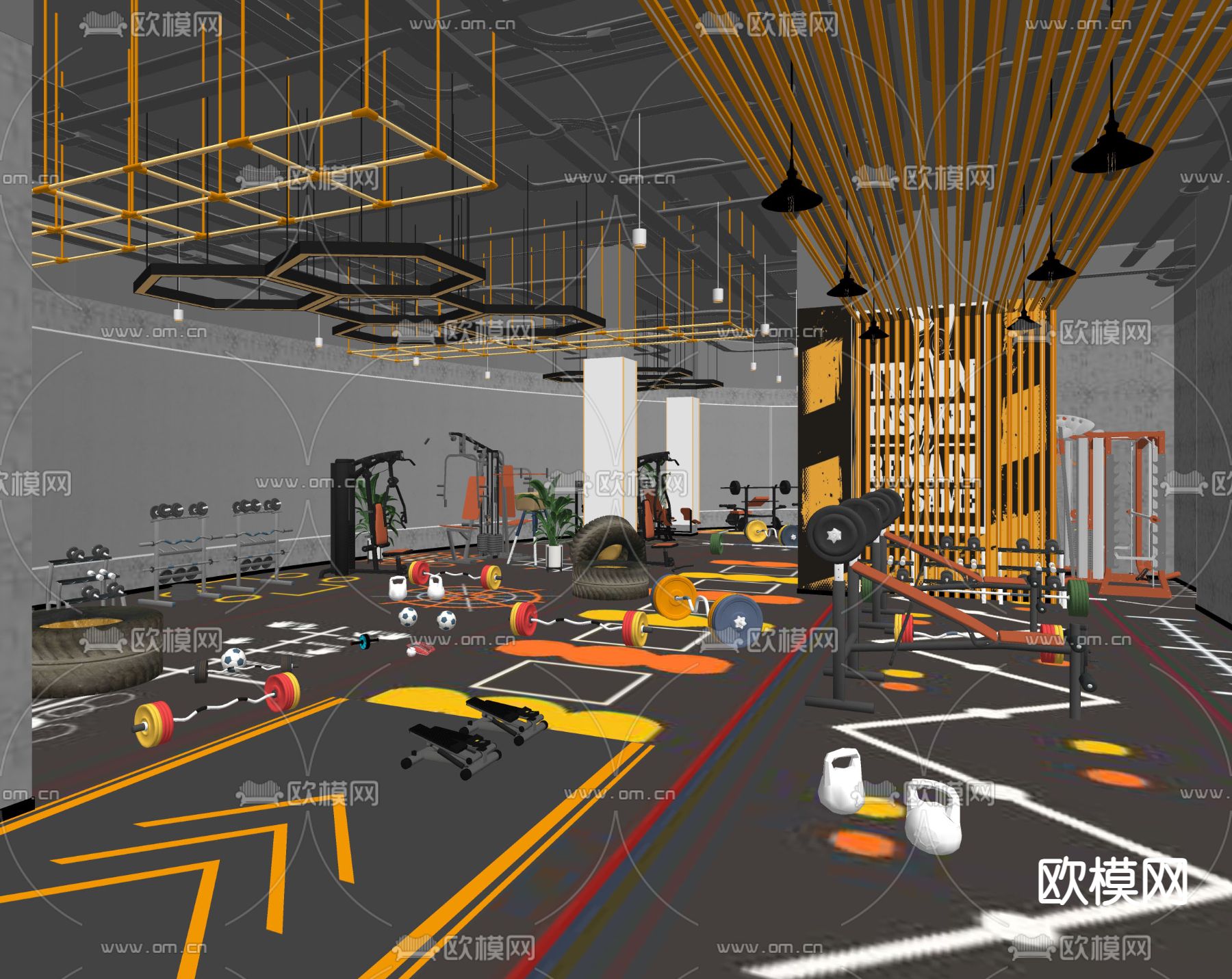 工业风健身房su模型下载（渲染图2）