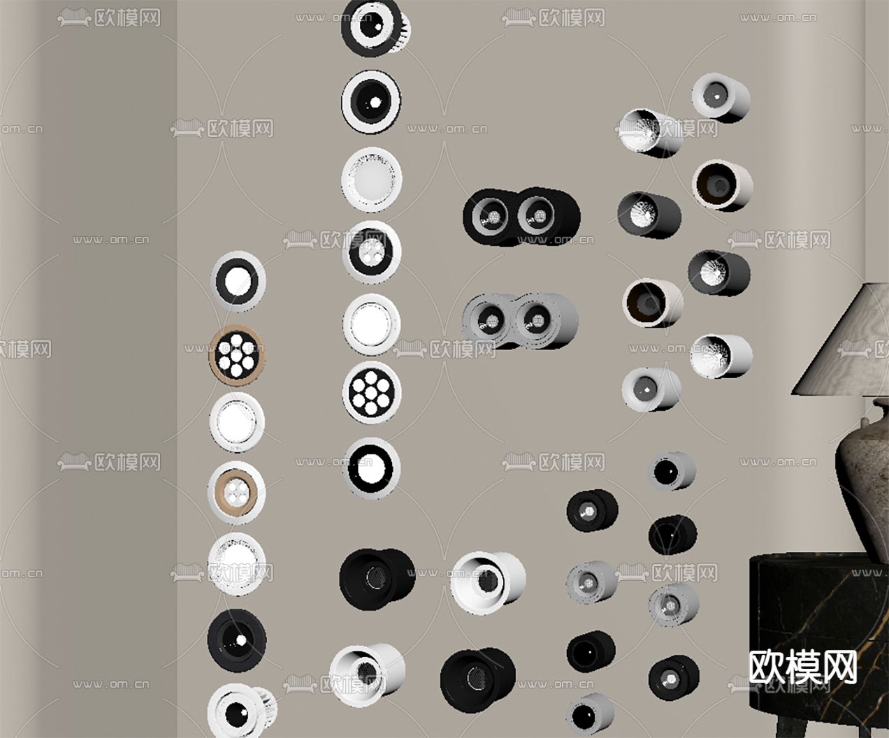 射灯 筒灯 明装筒灯su模型下载（渲染图2）