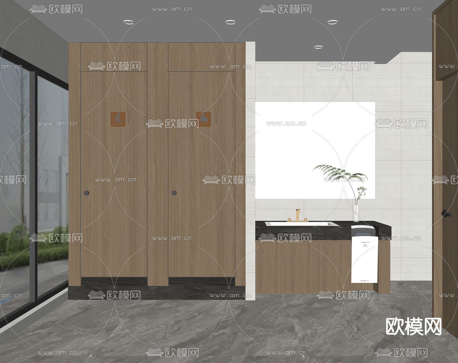公厕 公共卫生间su模型下载（渲染图2）