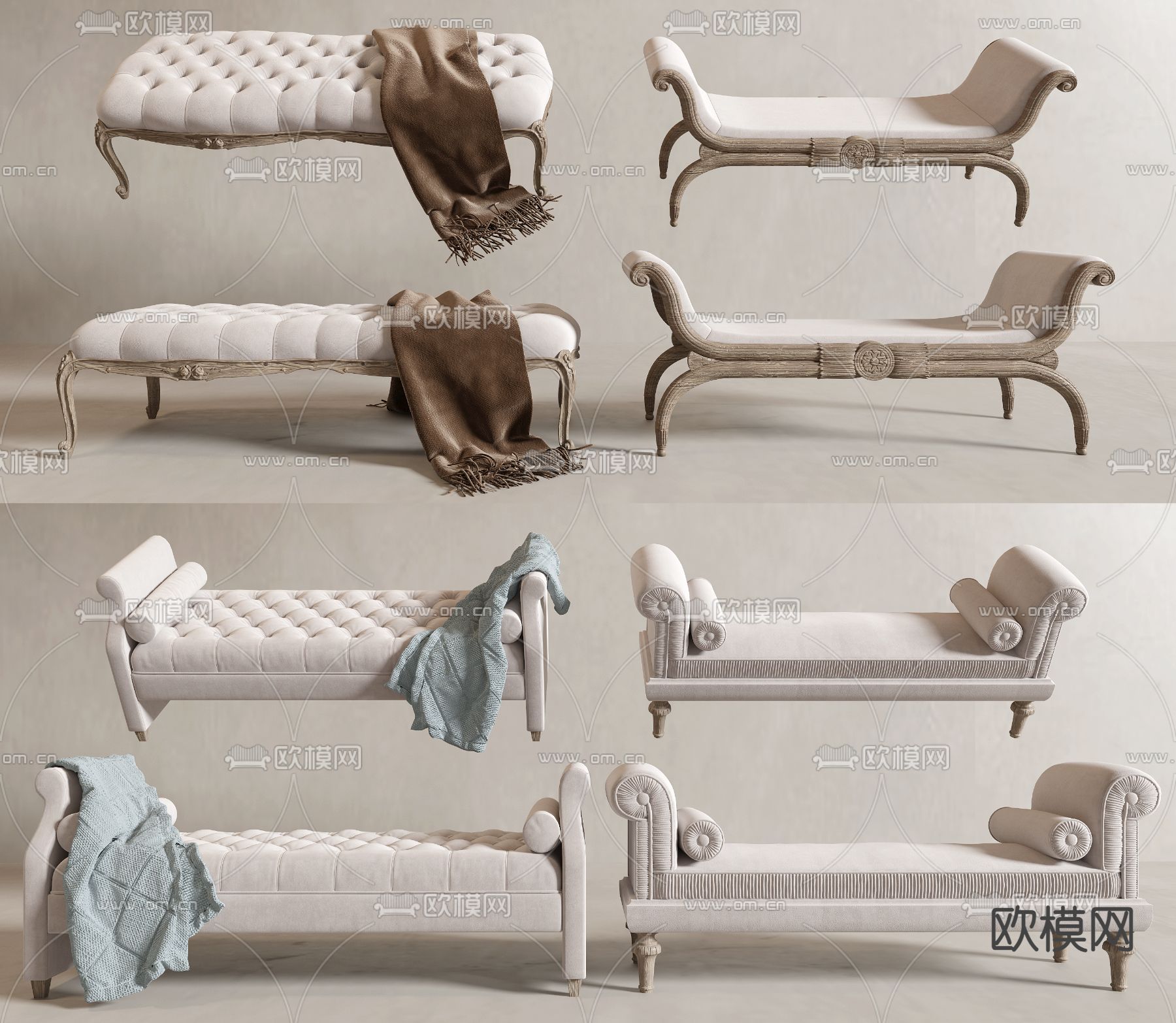 法式沙发凳 床尾凳 脚踏3d模型下载