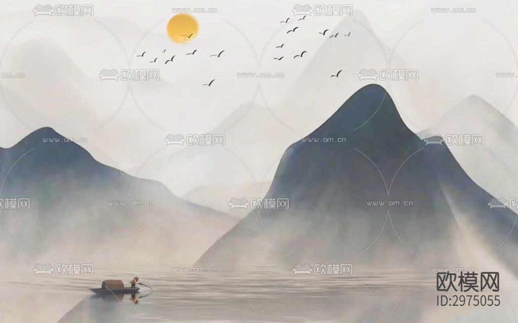 高清无缝新中式壁画贴图下载