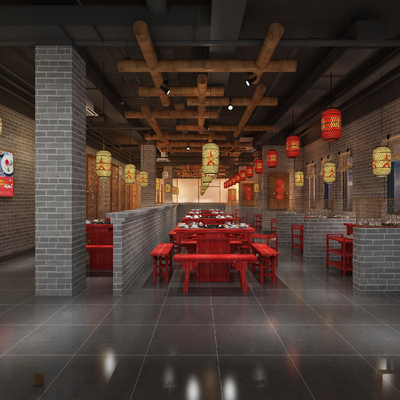  中式火锅店su模型 