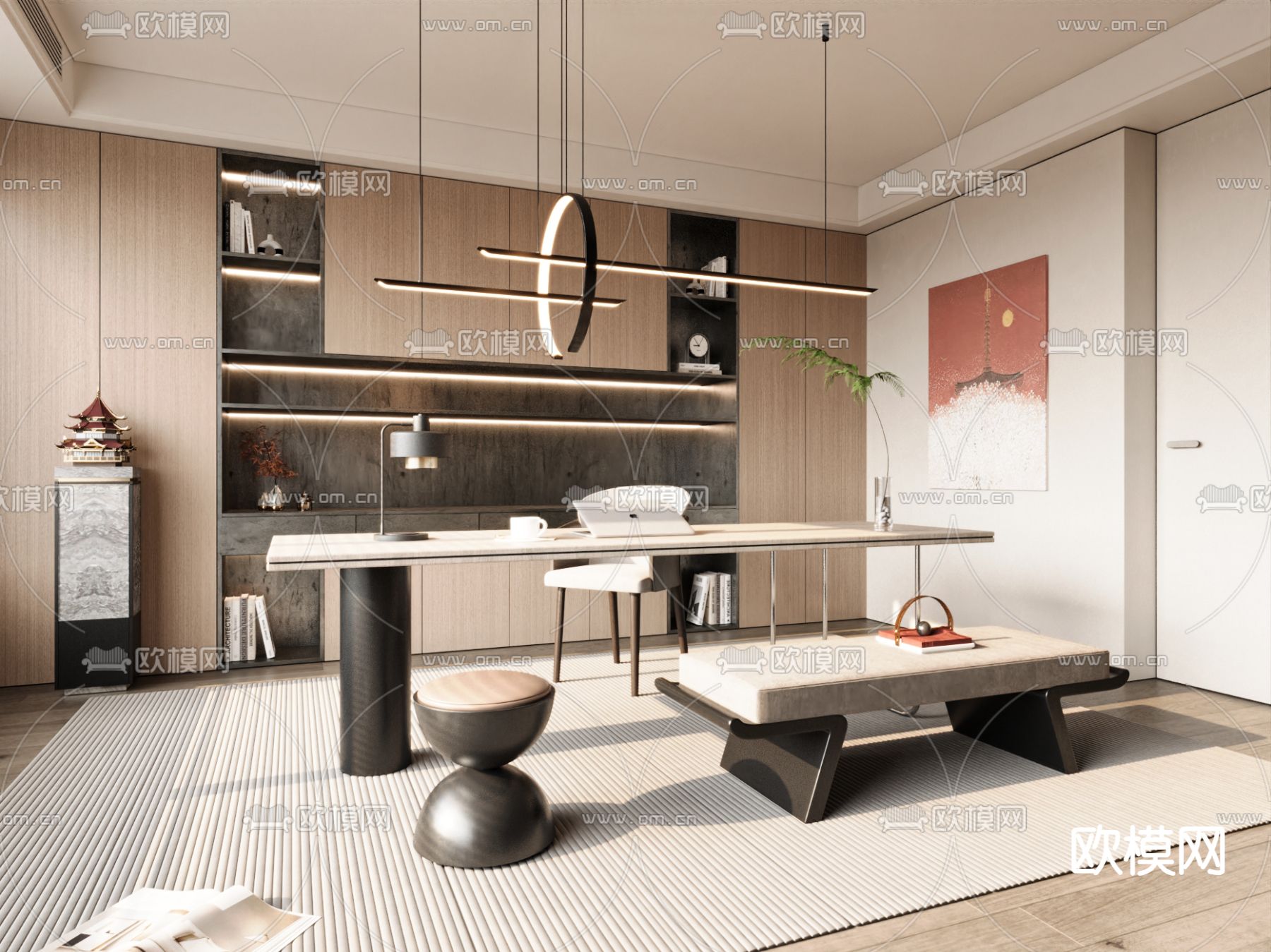 新中式书房3d模型下载