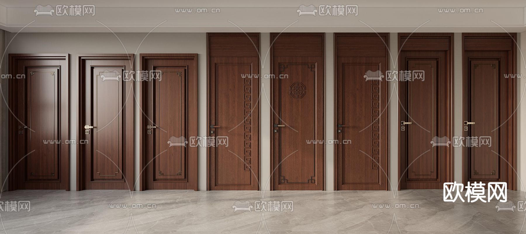 新中式房门 卧室门 平开门 木门3d模型下载