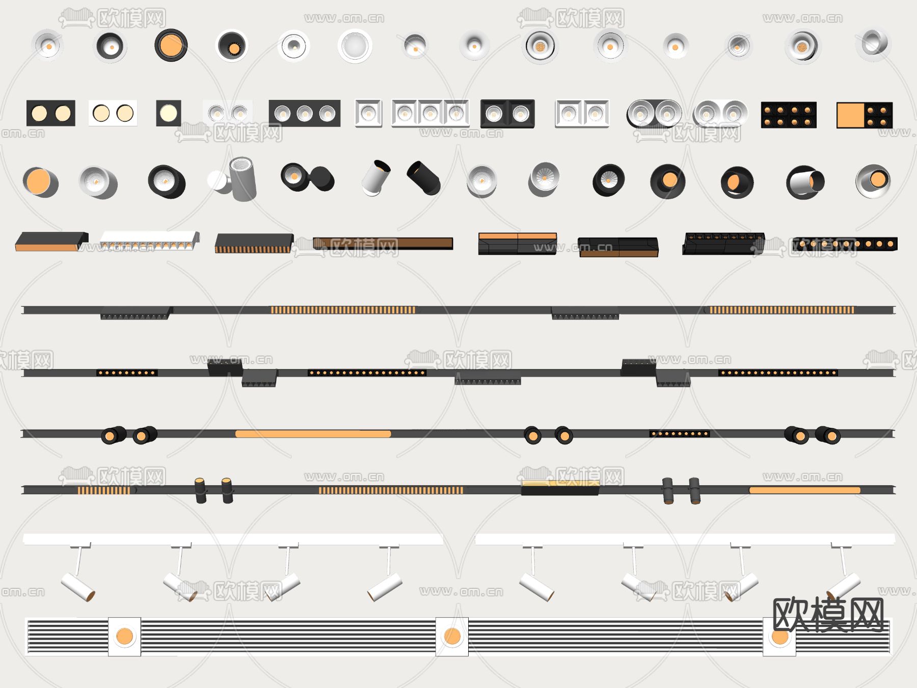 筒灯 射灯 可调角射灯 格栅灯su模型下载（渲染图2）