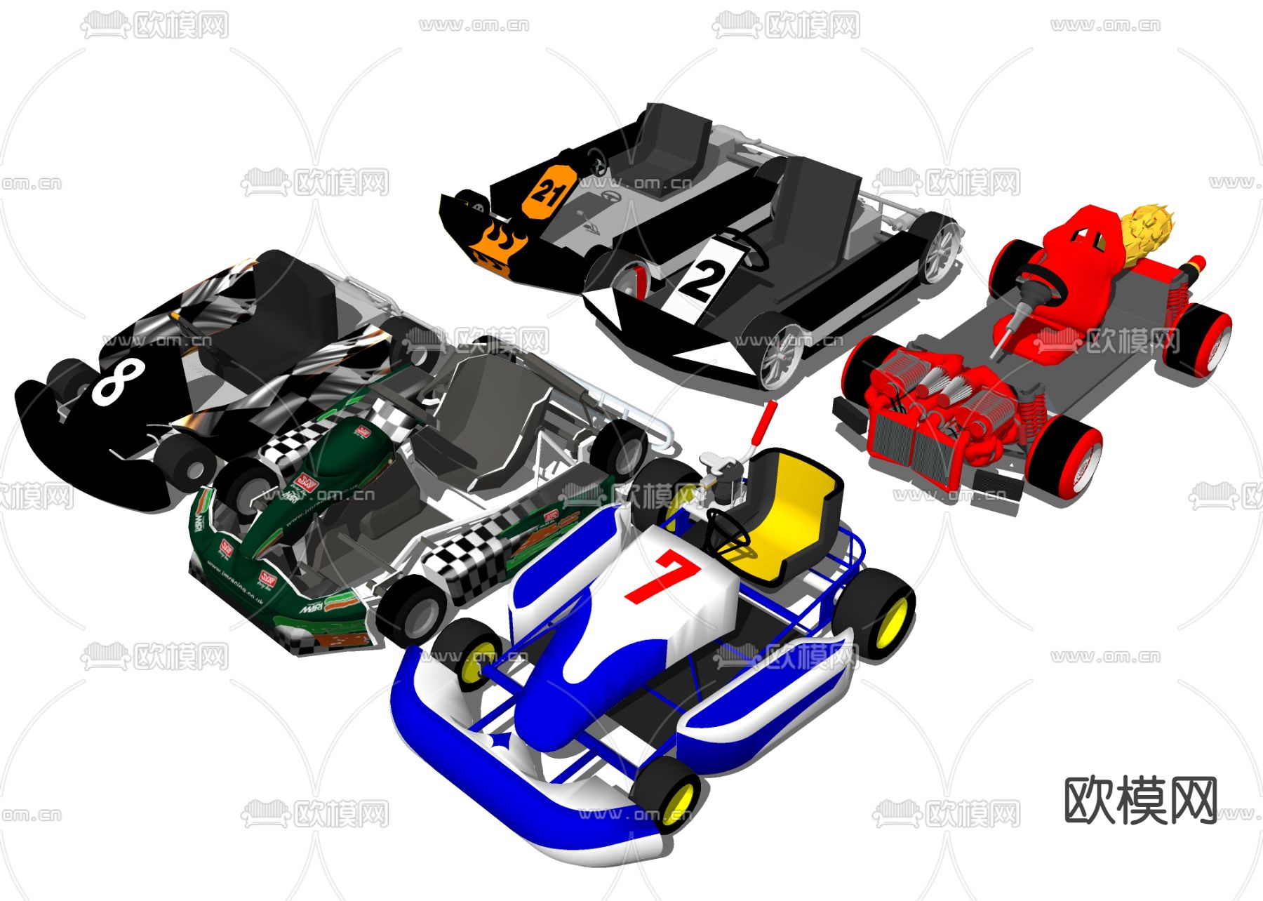 玩具车 跑跑卡丁车 赛车跑车su模型下载（渲染图2）